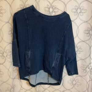 Forever 21 Contemporary Denim Top Crop Hi-Low Hem Y2K Aesthetic Comfy casual Sm